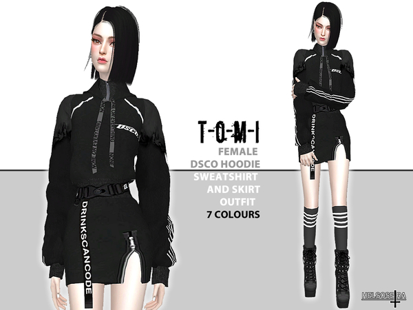 Sims 4 TOMI Sweatshirt and Skirt Outfit by Helsoseira at TSR