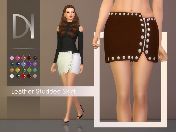 Sims 4 Leather Studded Skirt by DarkNighTt at TSR
