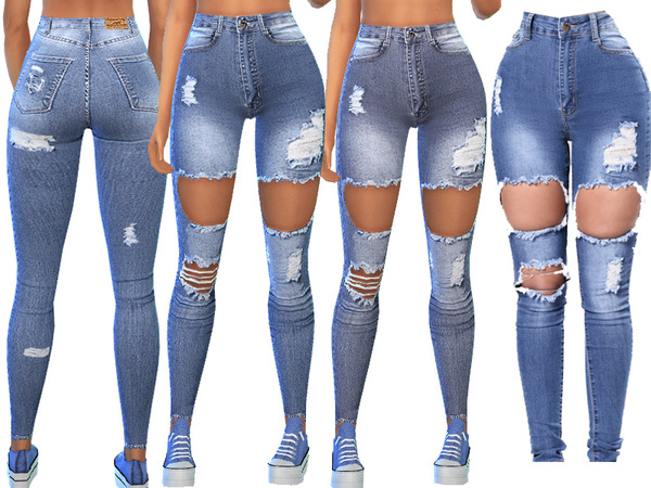 Sims 4 Distressed Skinny Medium Blue Denim Jeans by Pinkzombiecupcakes at TSR