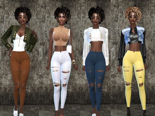 Sims 4 Ripped Vintage Color Jeans by Teenageeaglerunner at TSR