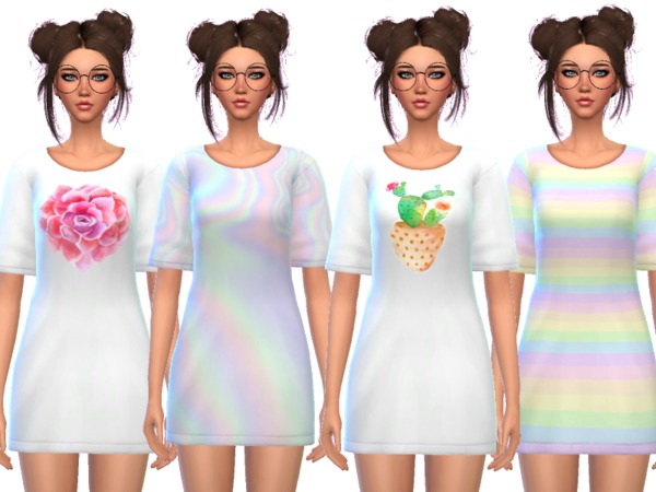 Sims 4 Kawaii Tee Shirt Dress by Wicked Kittie at TSR