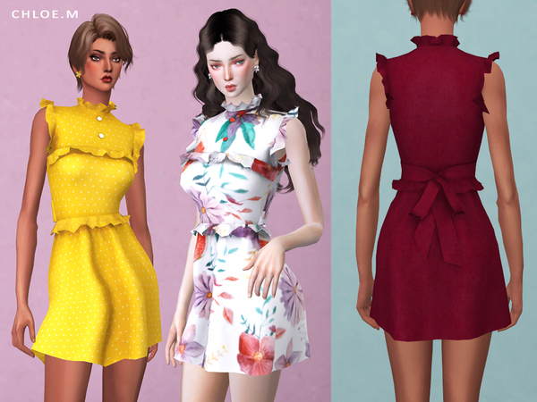 Sims 4 Dress with falbala 02 by ChloeMMM at TSR
