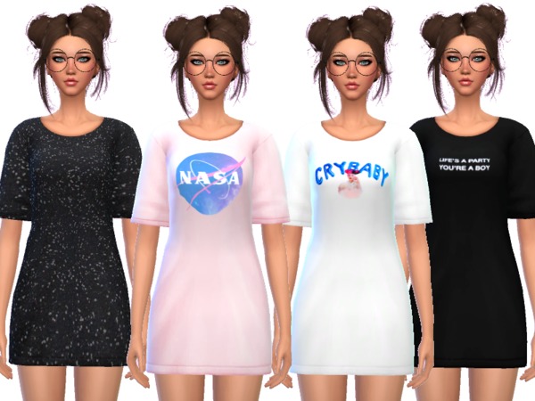 Sims 4 Kawaii Tee Shirt Dress by Wicked Kittie at TSR
