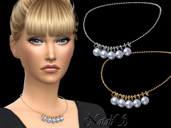 Sims 4 Necklace with circle and dangling pearl by NataliS at TSR