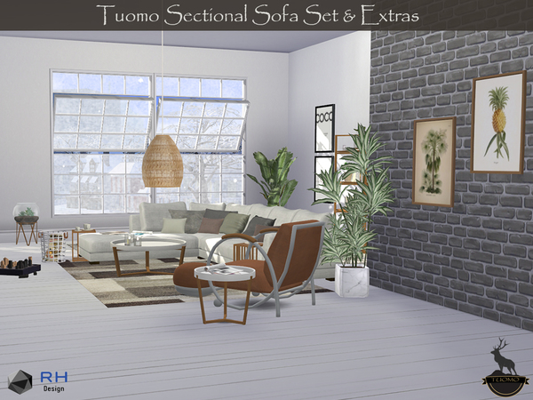 Sims 4 Tuomo Sectional Sofa Set and Extras by RightHearted at TSR