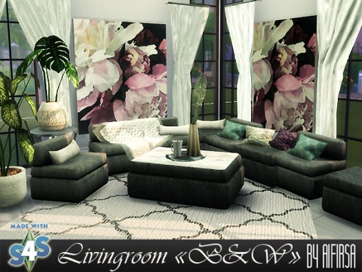 Sims 4 B&W Living room at Aifirsa