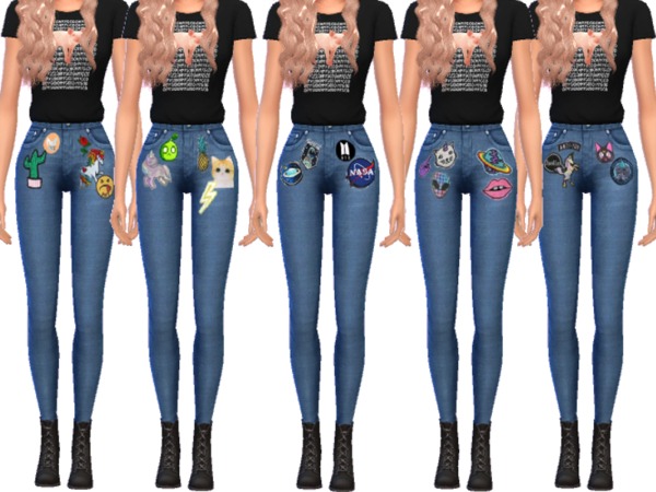 Sims 4 Cute Patched Jeans by Wicked Kittie at TSR
