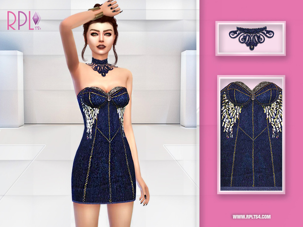 Sims 4 Wings Denim Dress by RobertaPLobo at TSR