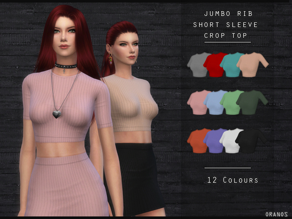 Sims 4 Jumbo Rib Short Sleeve Crop Top by OranosTR at TSR