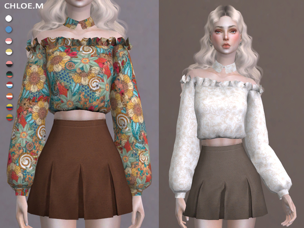 Sims 4 Blouse with falbala 03 by ChloeMMM at TSR