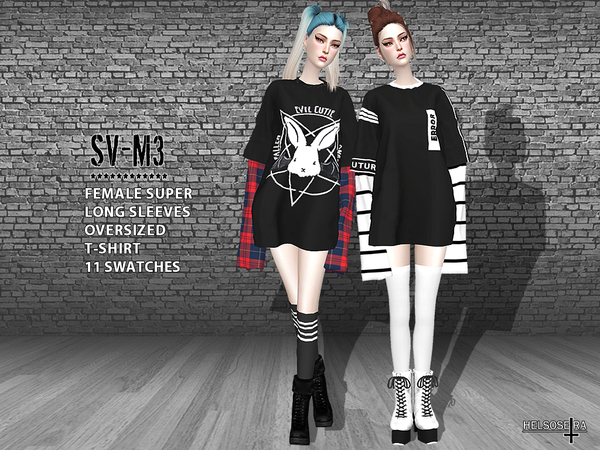 Sims 4 SVM3 Xtra Long Sleeves Oversized T Shirt by Helsoseira at TSR