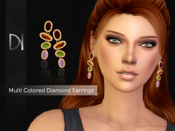 Sims 4 Multi Colored Diamond Earrings by DarkNighTt at TSR