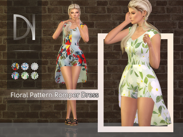 Sims 4 Floral Pattern Romper Dress by DarkNighTt at TSR