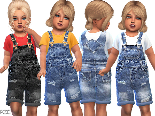 Sims 4 Denim Ripped Overall For Toddler by Pinkzombiecupcakes at TSR