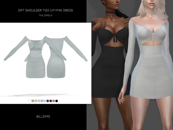 Sims 4 Off Shoulder Tied Up Mini Dress by Bill Sims at TSR