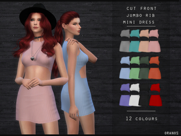 Sims 4 Cut Front Jumbo Rib Mini Dress by OranosTR at TSR