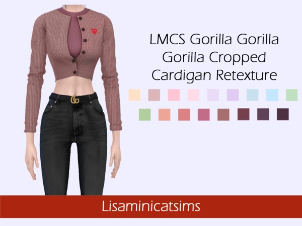 Sims 4 LMCS Gorilla Cropped Cardigan Retexture by Lisaminicatsims at TSR