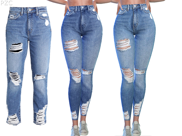 Sims 4 Ripped Denim Jeans Caroline by Pinkzombiecupcakes at TSR