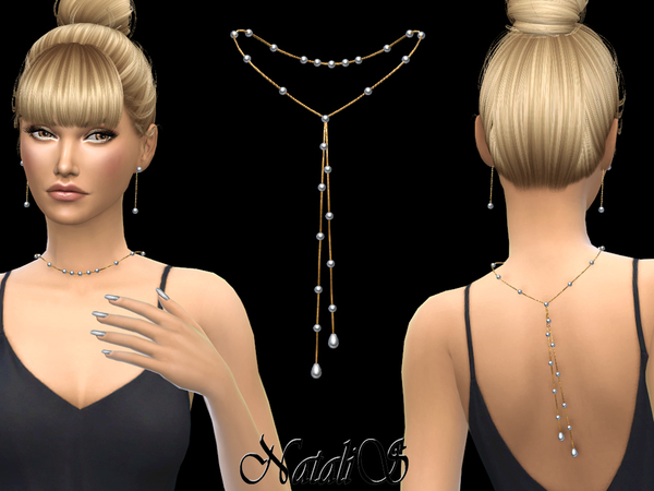 Sims 4 Back drop pearl necklace by NataliS at TSR
