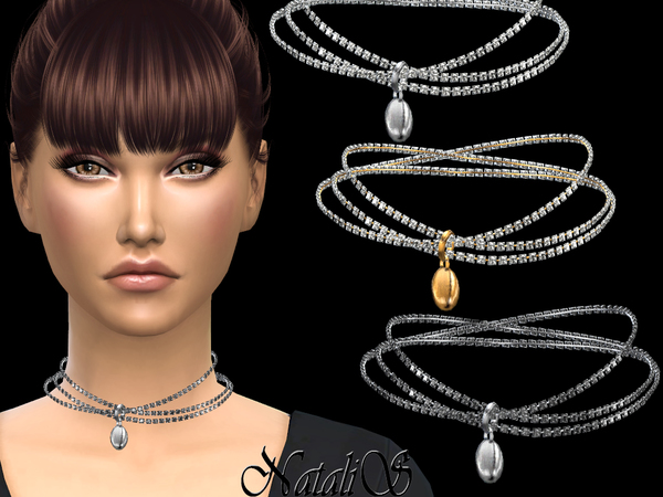 Sims 4 Triple crystals necklace with pendant by NataliS at TSR