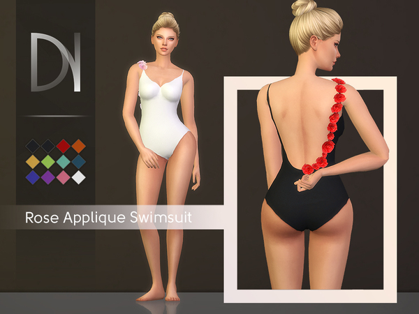 Sims 4 Rose Applique Swimsuit by DarkNighTt at TSR