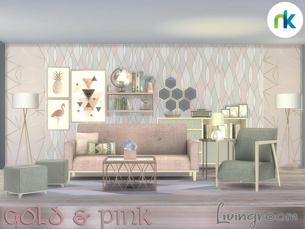 Sims 4 Gold & Pink Livingroom by Nikadema at TSR