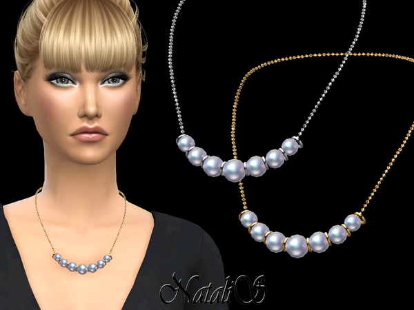 Sims 4 Graduated pearl and circle necklace by NataliS at TSR