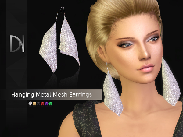 Sims 4 Hanging Metal Mesh Earrings by DarkNighTt at TSR