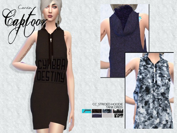 Sims 4 Striped Hoodie Tank Dress by carvin captoor at TSR