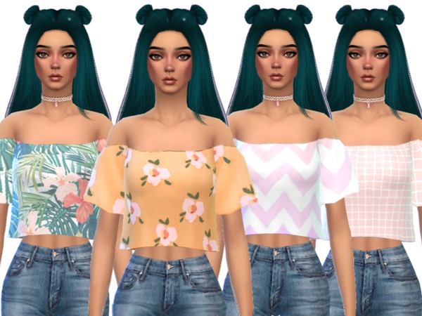 Adorable Shoulder Less Crop Top by Wicked_Kittie at TSR » Sims 4 Updates
