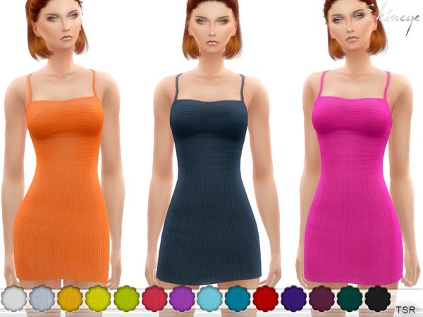 Sims 4 Ribbed Spaghetti Strap Dress by ekinege at TSR