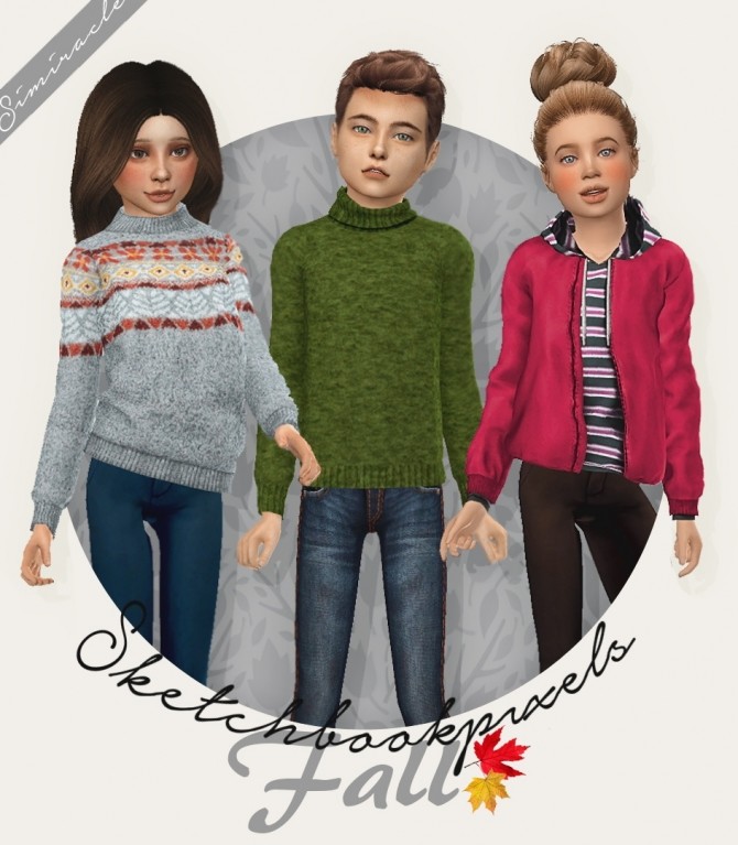 Sims 4 Sketchbookpixels Fall Collection 3T4 three tops for kids at Simiracle