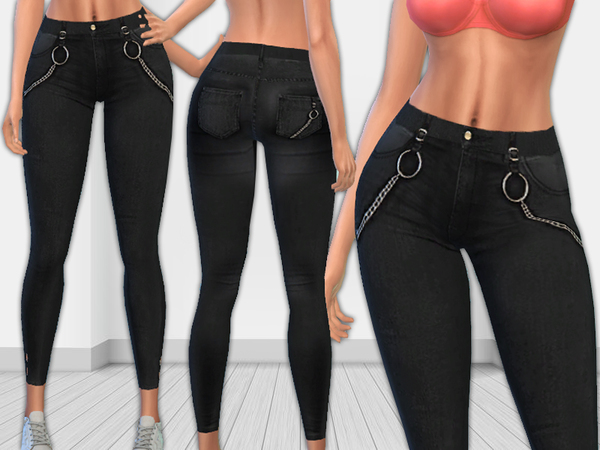 Sims 4 Chain Black Realistic Jeans by Saliwa at TSR