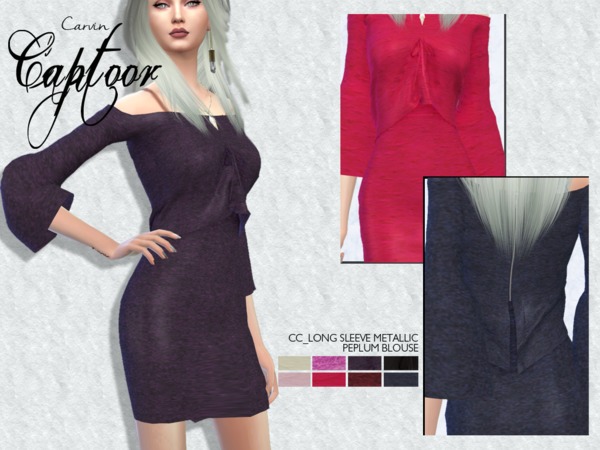 Sims 4 Long Sleeve Metallic Peplum Blouse by carvin captoor at TSR
