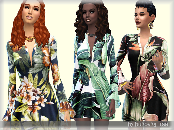 Sims 4 Dress Tropical Print by bukovka at TSR