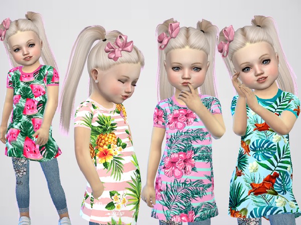 Sims 4 Toddlers Tropical Prints and Jeans Outfit by SweetDreamsZzzzz at TSR