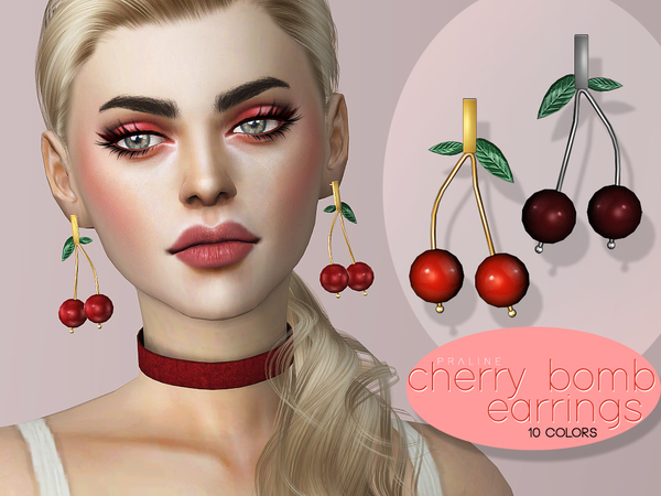 Sims 4 Cherry Bomb Earrings by Pralinesims at TSR
