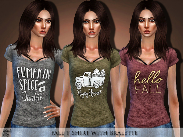 Sims 4 Fall T Shirt with Bralette by Black Lily at TSR