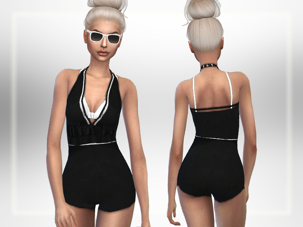 Sims 4 Black Beach Outfit by Puresim at TSR