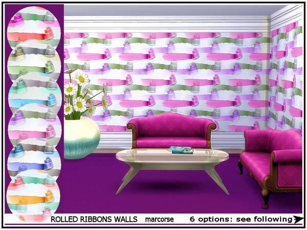 Sims 4 Rolled Ribbons Walls by marcorse at TSR