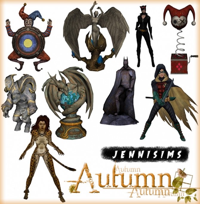 Sims 4 Batman, Catwoman, Robin and more Statues (9 Items) at Jenni Sims