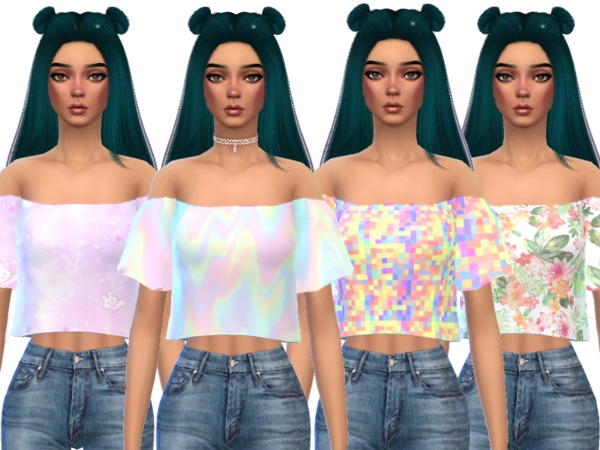 Sims 4 Adorable Shoulder Less Crop Top by Wicked Kittie at TSR