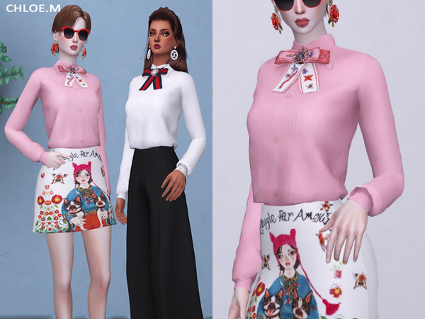 Sims 4 Bow tie Blouse by ChloeMMM at TSR