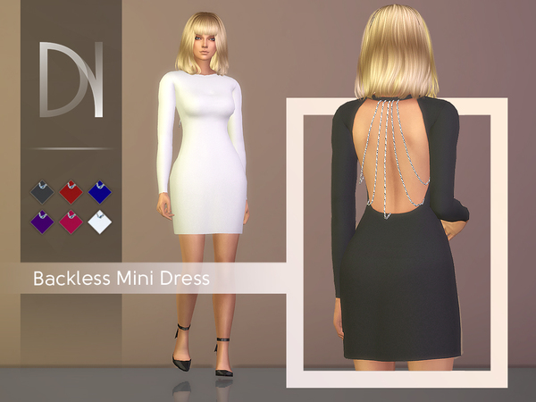 Sims 4 Backless Mini Dress with Chains by DarkNighTt at TSR