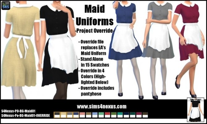 Sims 4 Project Override Maid Uniforms at Sims 4 Nexus