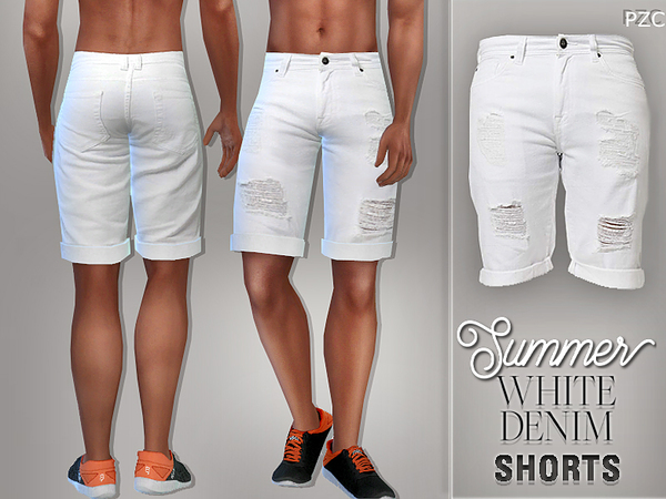 Sims 4 White Denim Jeans Shorts For Him by Pinkzombiecupcakes at TSR