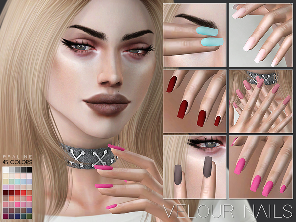 Sims 4 Velour Nails N24 by Pralinesims at TSR