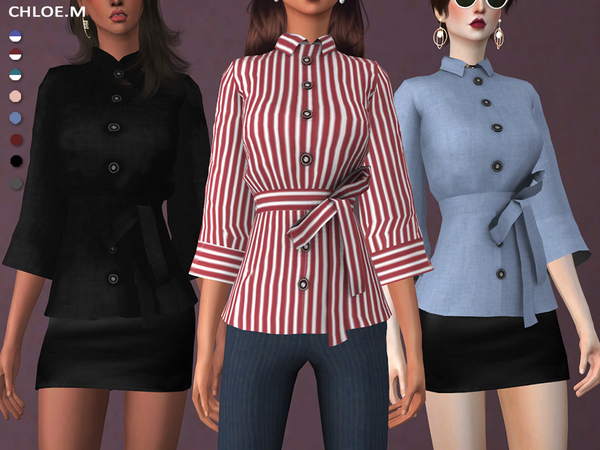 Sims 4 Blouse with Bowknot by ChloeMMM at TSR