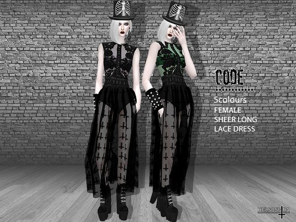 Sims 4 CODE Gothic Sheer Lace Dress by Helsoseira at TSR