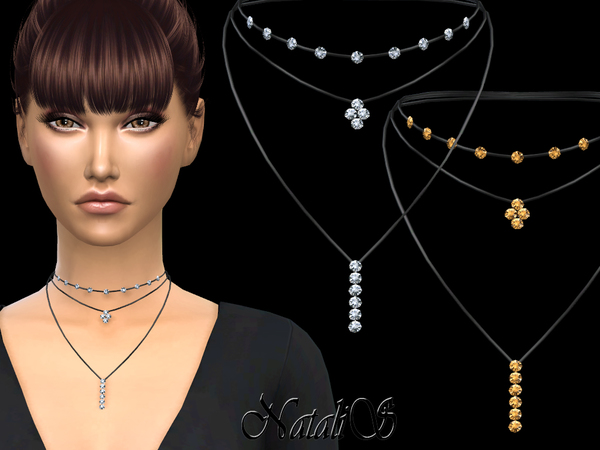 Sims 4 Layered necklace with crystals by NataliS at TSR